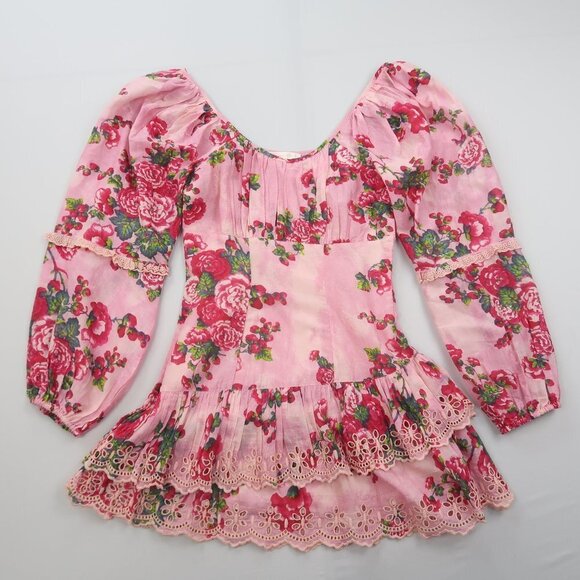 LoveShackFancy Ambrosia Mini Dress in Pink Desert Floral - Picture 5 of 12